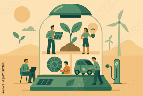 Futuristic green incubator flat cyrillic small vector startups no icon bubbles labels