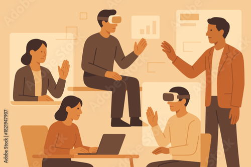 Typography characters vector speech letters warm headsets flat icon office no interaction