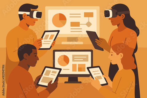 Virtual full work icon labels vector letters typography clean no members collaboration