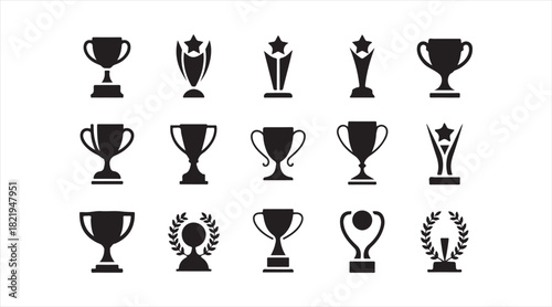 Black trophy and award illustrations perfect for competition branding and victory designs