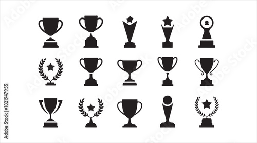 Sports and achievement trophy icon set featuring cups, medals, and recognition symbols