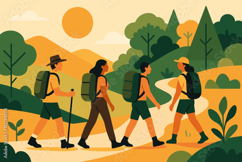 Composition sustainable typography icon style vector clean scenic emojis hiking any no