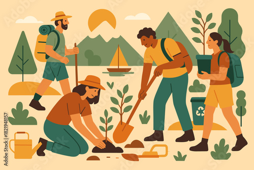 Composition geometric flat icon colors eco group tourism vector adventure environmental no