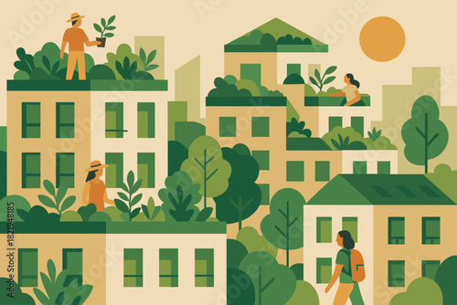 Vector no urban modern full captions retreat icon green characters sustainable any