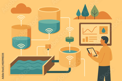 Colors smart full water management no flat vector icon characters text punctuation