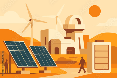 Human silhouettes typography integrated cohesive captions vector icon energy facility no futuristic