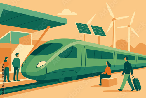 Icon no marks futuristic text captions green train letters warm geometric clean