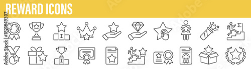 Reward and award line icon set