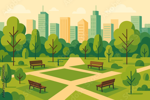 Full park text vector icon modern benches cohesive urban tall no negative