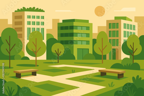 Icon captions numbers vector no text surrounded bubbles urban trees eco colors