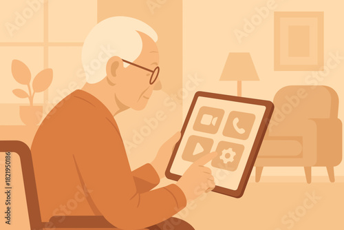 Characters letters colors marks tech interaction vector illustration icon elderly punctuation no