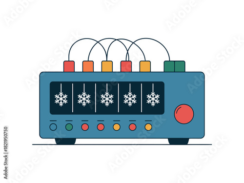 A conceptual illustration depicts a retro-futuristic device with snowflake icons on its display, suggesting data processing or a cooling system.