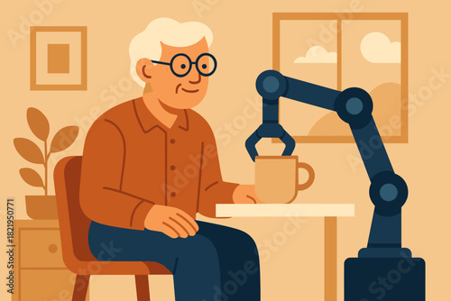 Robotic modern daily vector assistance arm domestic speech icon helping geometric negative