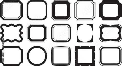 Collection of Decorative Black and White Geometric Frames and Borders Keywords: frame, border, ornamental, decorative, vintage, retro, square, circle, rectangle, rounded corners, ornate, graphic