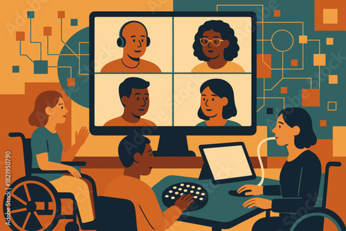 Inclusive no icon characters meeting vector colors style virtual devices