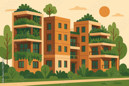 Block warm illustration architecture no bubbles gardens icon cohesive vector eco characters