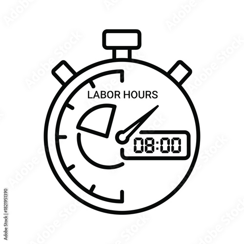 Labor hours stopwatch icon indicating an 8-hour workday allocation