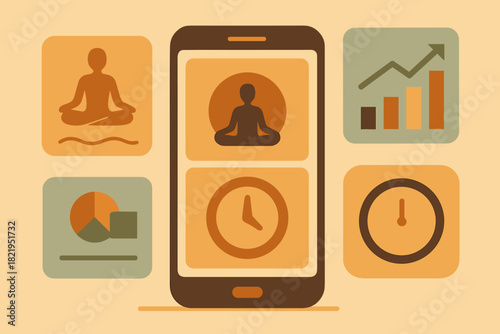 Modern vector labels digital wellbeing bubbles no geometric icon dashboard clean cohesive