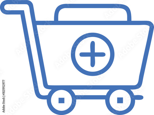 Add to cart icon outline vector of cart with plus symbol on white background