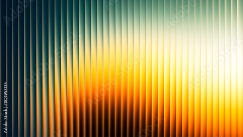 Glowing gradient dissolves into vertical fractal glass fragments and shimmer with shifting light of brilliant golden brightness. Warm light expands through ribbed glass evoke calm, intensity and depth