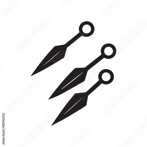 Three black shuriken ninja stars with circular holes on white background