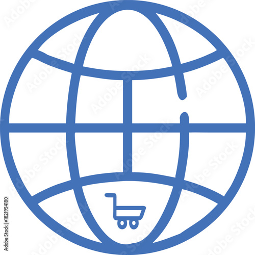 Global marketplace vector icon globe outline with cart symbol