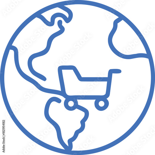 Global marketplace vector icon globe outline with cart symbol