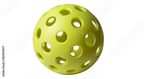 Yellow pickleball with round holes isolated on a transparent background 1
