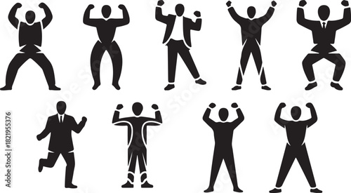 Diverse Silhouettes of People in Various Poses and Attire woman business