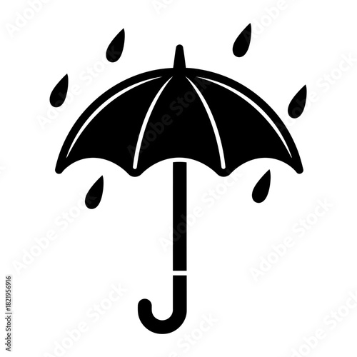Cute black umbrella arrow symbol representing shelter, downward motion, rain protection and soft design themes