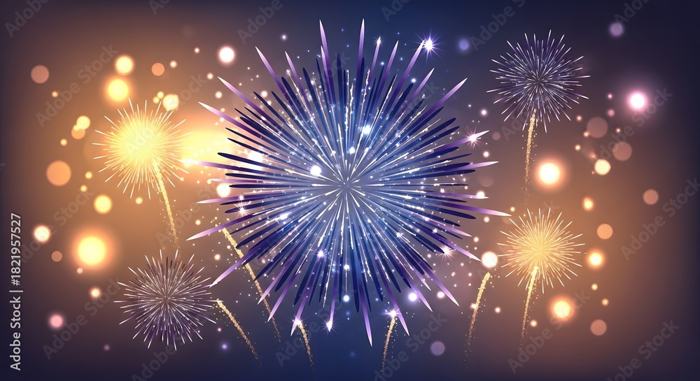 Fototapeta premium Festive explosion of colorful fireworks on a bokeh background