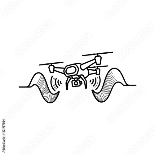 Hand drawn drone with camera capturing data via wireless signals