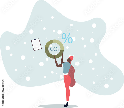 Character showing ways to reduce CO2 emission through carbon tax, credit and eco investing. Low carbon and environmental responsibility concept.life and employment of people.