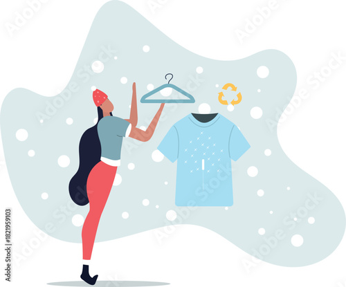 eco shopping concept. woman posing with hanger.life and employment of people.