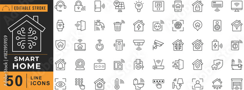 Smart Home line icon set. Editable stroke. Vector illustration.