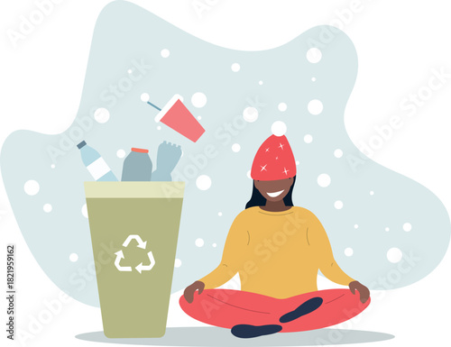 People using a lot of plastic packages and collecting plastic trash into garbage bin.life and employment of people.