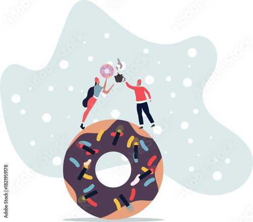 Sweet donuts and coffee. The concept of a popular invigorating drink and desserts.