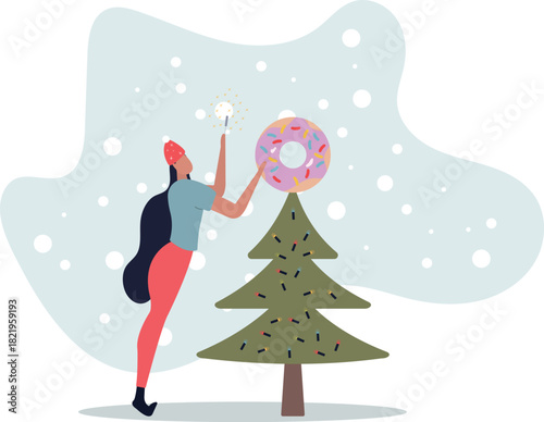 donut-shaped decoration on top of a Christmas tree.