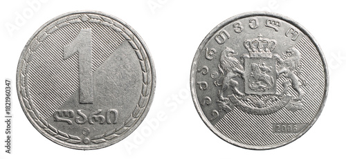 one Georgian lari coin isolated on white background