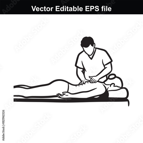 Illustration of a person receiving a back massage from a therapist, isolated on white background