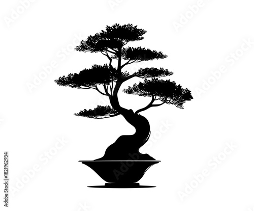 Elegant Bonsai Tranquility Black White | Clean, isolated vector art for creative projects.