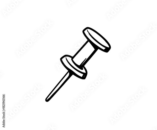 Injection Imagination: Push Pin Flat Vector Icon Black White | Clean, isolated vector art for creative projects.