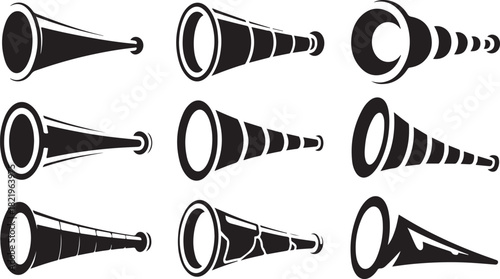 Variety of Black Silhouette Telescope and Spyglass Icons magnifying glass vision