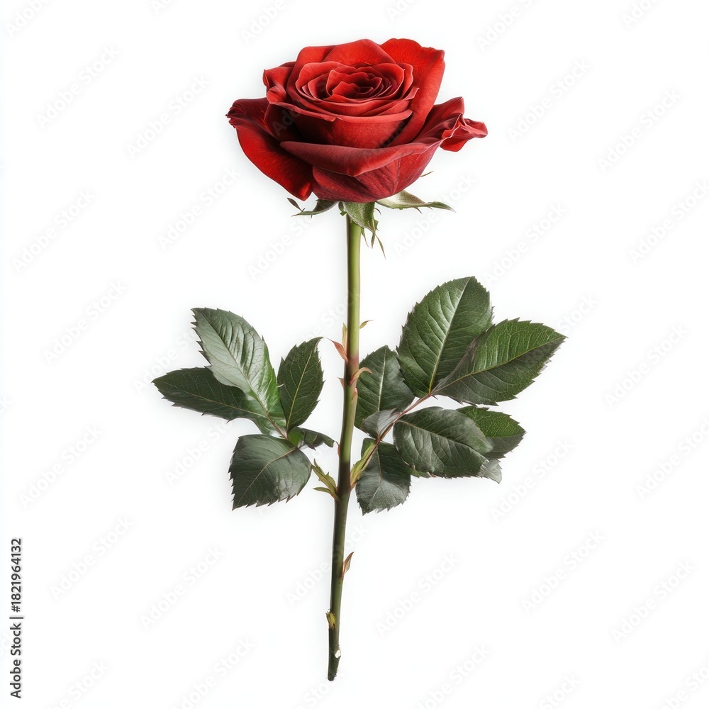 Naklejka premium A red rose flower background white stem.