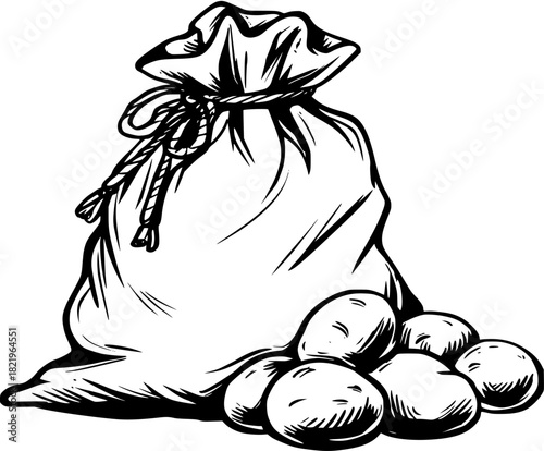 Bountiful Harvest: Bag Potatoes | Clean, isolated vector art for creative projects.