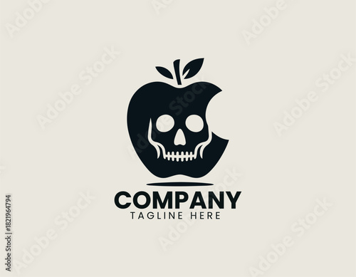 Apple shaped skull design blending fruit silhouette with edgy graphic style in bold black vector