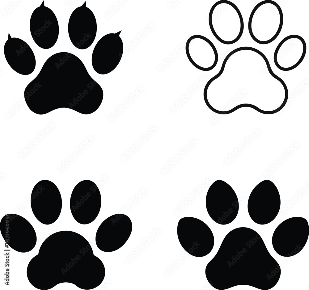 Fototapeta premium Collection of four paw print icons