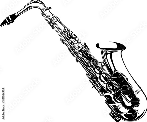 Melodic Elegance: Sleek Saxophone Black White | Clean, isolated vector art for creative projects.