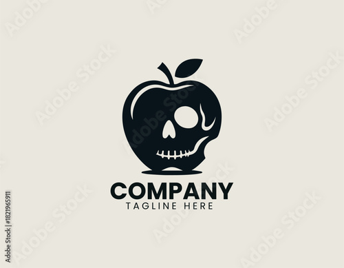 Apple shaped skull design blending fruit silhouette with edgy graphic style in bold black vector