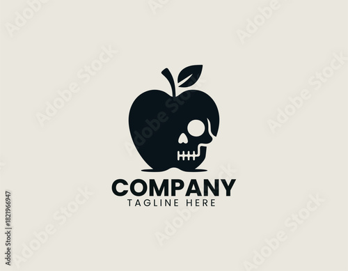 Apple shaped skull design blending fruit silhouette with edgy graphic style in bold black vector